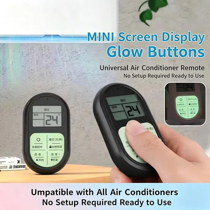 Portable Mini Universal Air Conditioner Remote Control Glow Buttons LCD Display No Setup Required For Home Office Daily Use Oasis Select