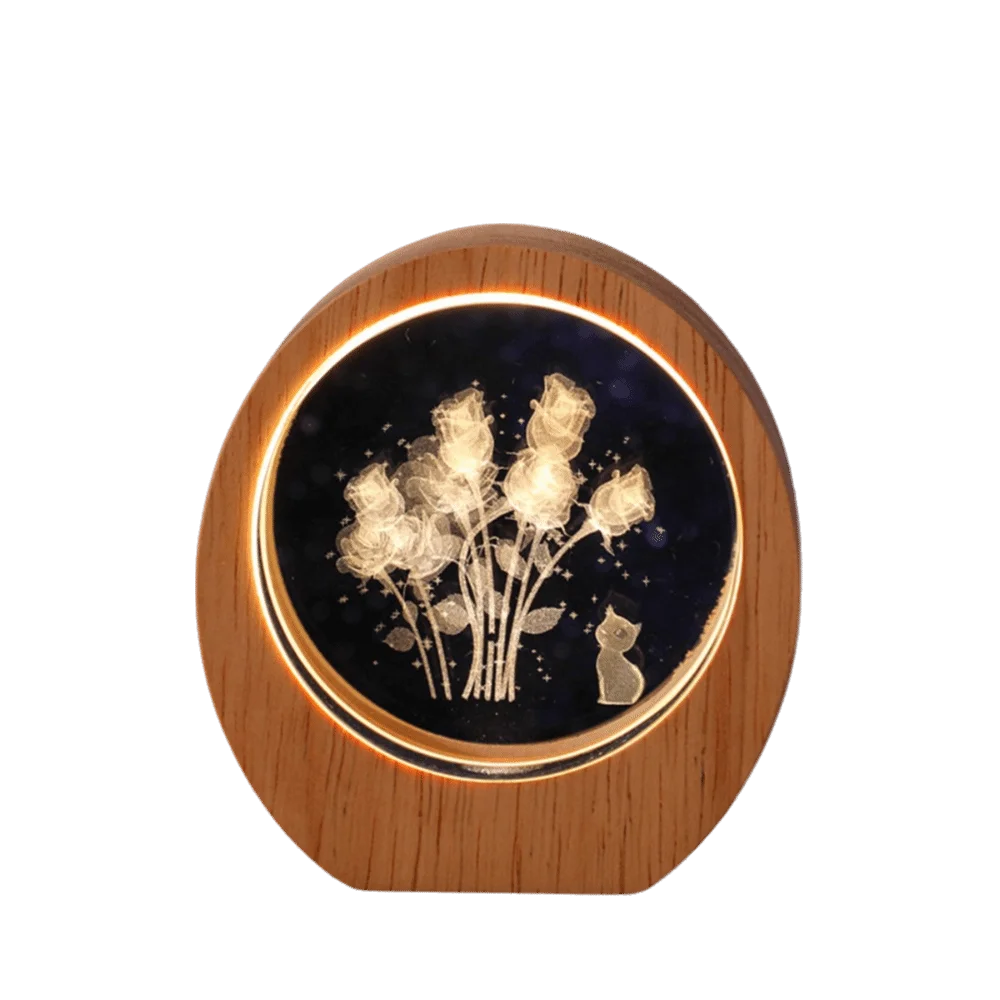 3D Solar System Planet Night Light – Wood Base Crystal Glow