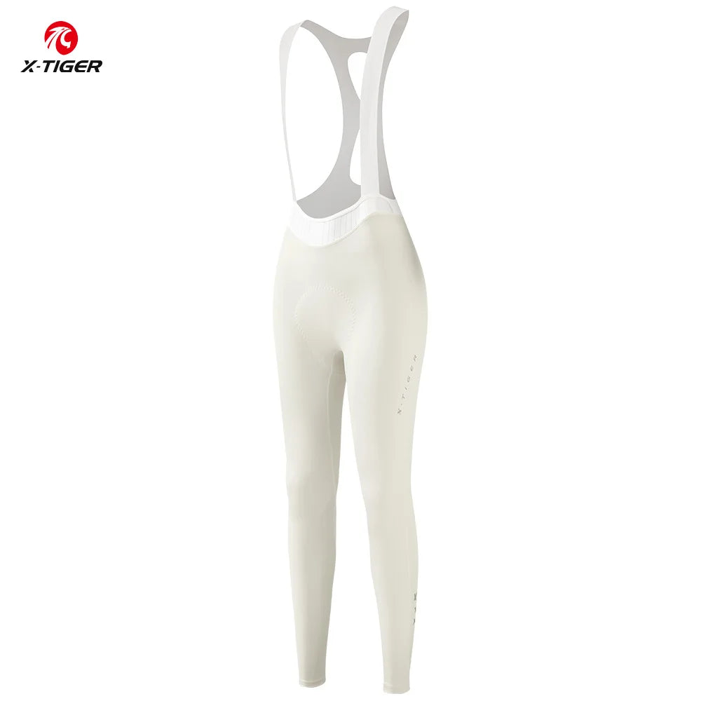 X-TIGER Women‘s Professional Cycling Bib Pants Spring Autumn MTB Road Bike Pants Breathable Shock Absorption Cycling Tights Oasis Select White M