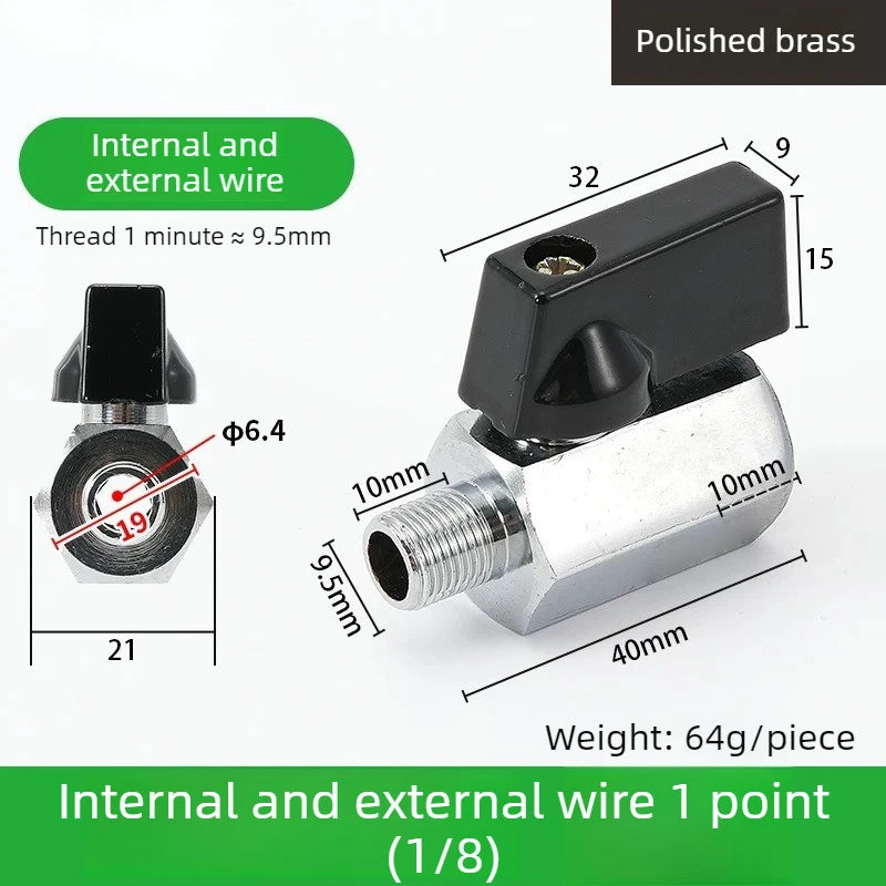 Mini Ball Valve Switch Water Pipe PT1/8, 1/4, 3/8, 1/2 Gas Electric Copper Ball Valve Double Inner and Outer Wire Teeth Oasis Select Inside Outside 1 B 1PCS