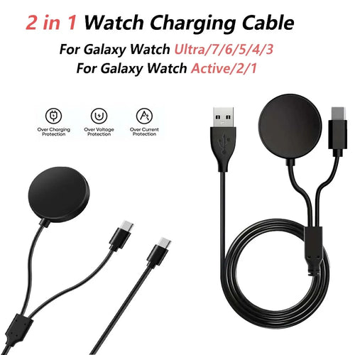 2-in-1 USB-C Charger for Samsung Galaxy Watch 7/6/5 & Phone Smartwatch Charger Cable Oasis Select