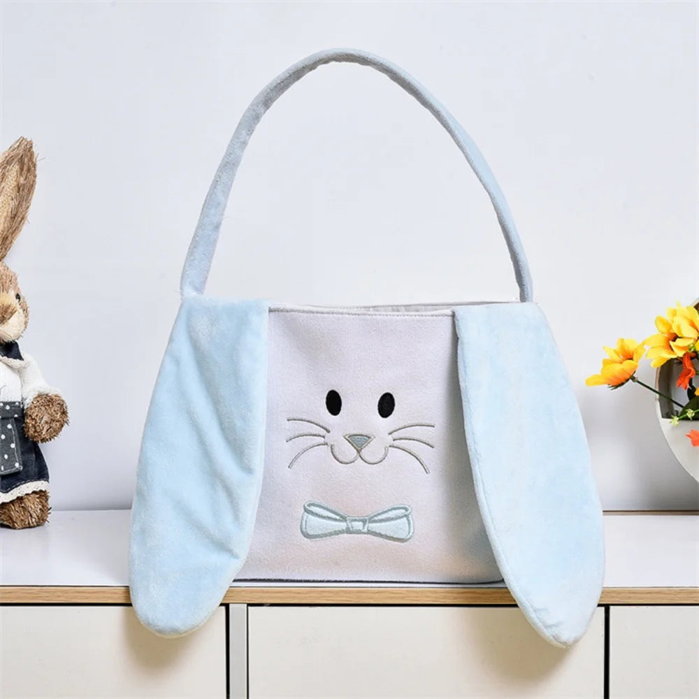 Cute Plush Easter Basket Rabbit Ear Candy Bag with Handle Bunny Storage Bucket Easter Egg Decorations Handbag Gift Bag Oasis Select Blue Other