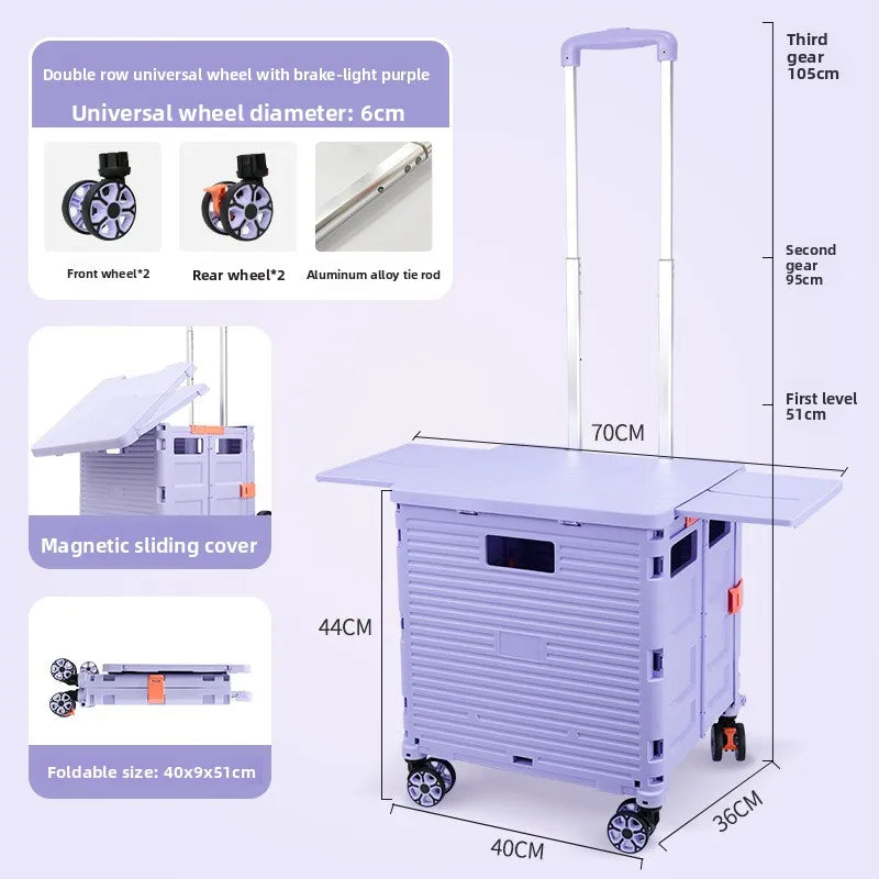 Multi-functional Shopping cart trolley upgraded magnetic box cover retractable folding trolley Oasis Select Light purple