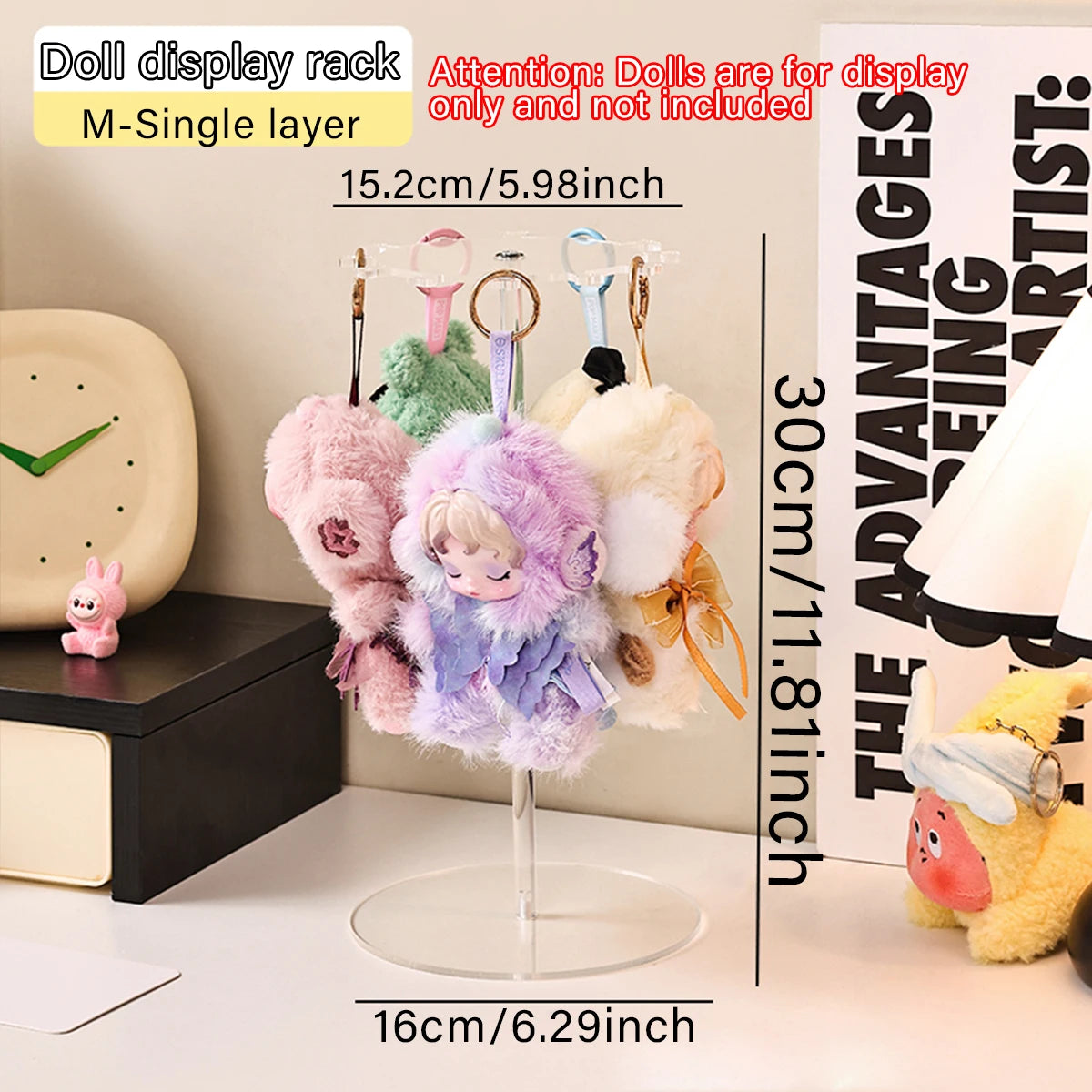 1pc Rotatable for Labubu Hanging Display Rack Suitable for Plush Toy Blind Box Storage Display Rack Jewelry Organizer Oasis Select M-transparent