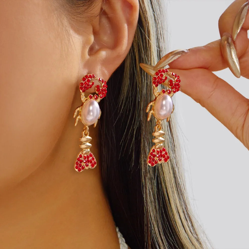 Creative Ocean Series Lobster Earrings Enameled Metal Exquisite Animal Earrings Ear Jewelry for Girls Ladies Oasis Select E