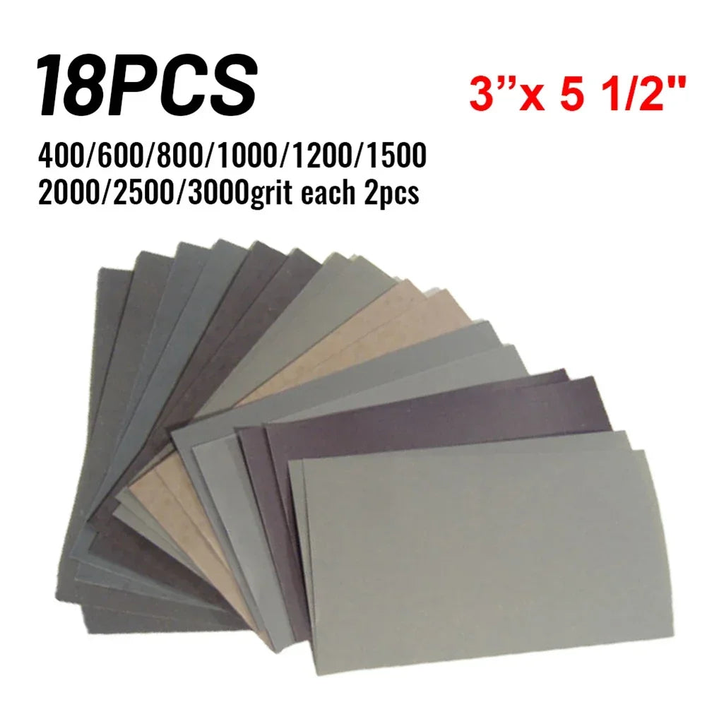 18pcs/Set Sandpaper 400,600,800,1000,1200,1500,2000,2500,3000 Grit Sandpaper Wet / Dry Sanding Paper Abrasive Polishing Tools Oasis Select
