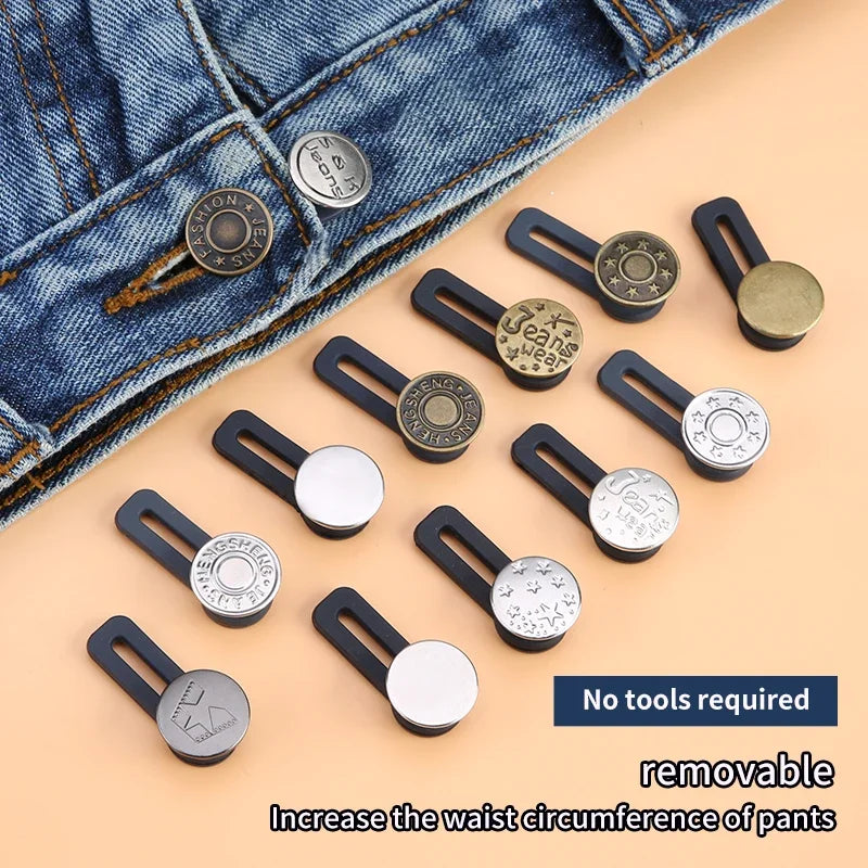 5/10pcs Metal Button Extender Perfect To Any Jeans Pants Free Sewing Retractable Jeans Waist Button Extended Buckles Fixing Kit Oasis Select