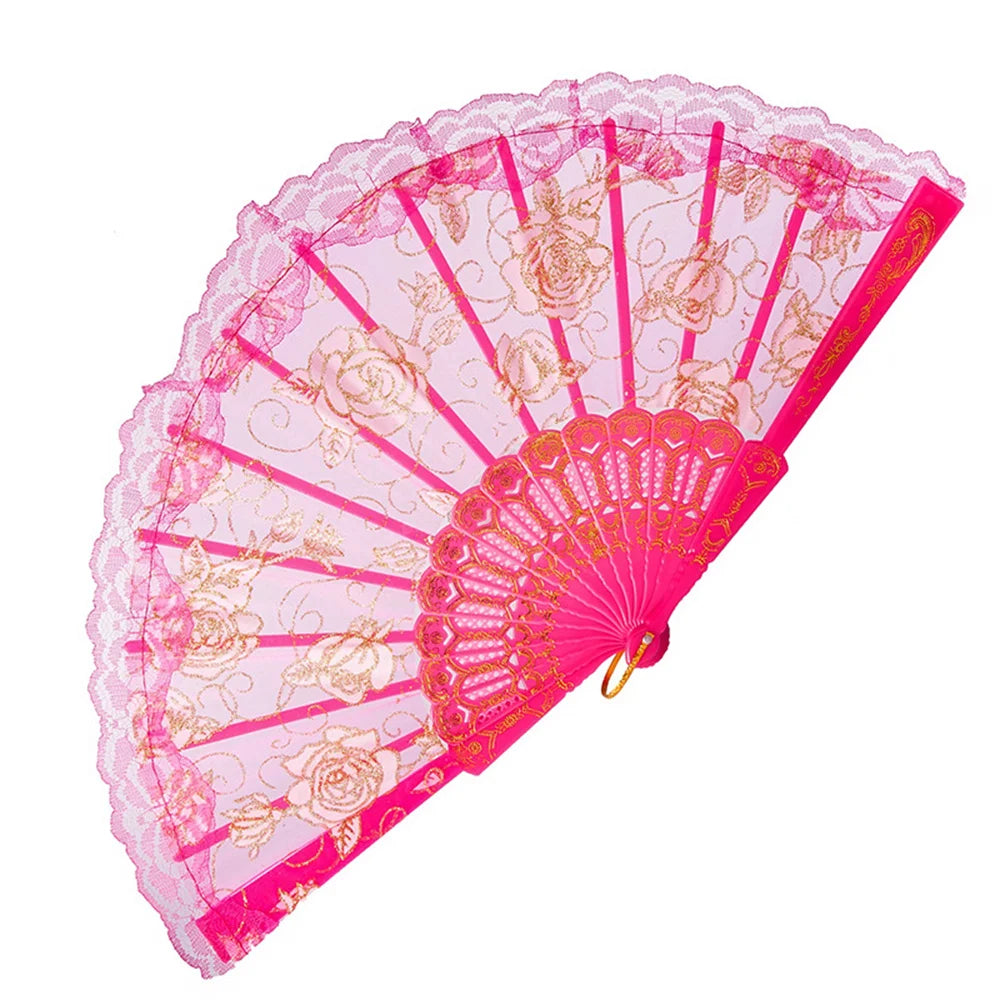 23 Colors Lace OR Cloth Spanish Fabric Silk Folding Hand Held Dance Fan Flower Party Wedding Prom Dancing Summer Fan Accessories Oasis Select