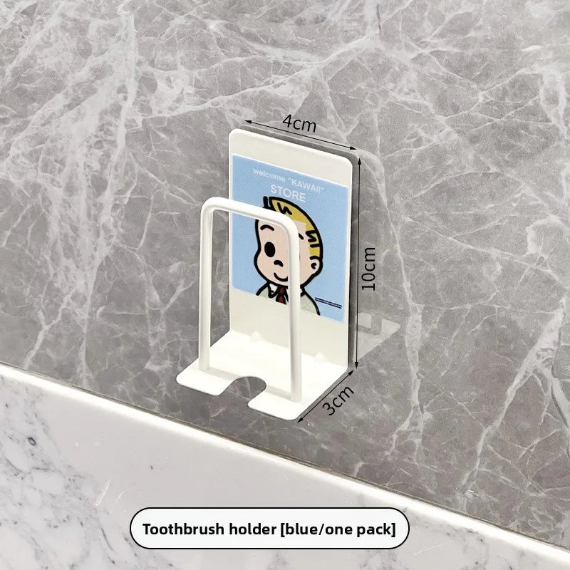 Toothbrush & Toothpaste Holders Wall Mounted Drain Storage Rack No Punch Hole Wall Toilet Mouthwash Cup Rack Cute Cartoon Simple Oasis Select C
