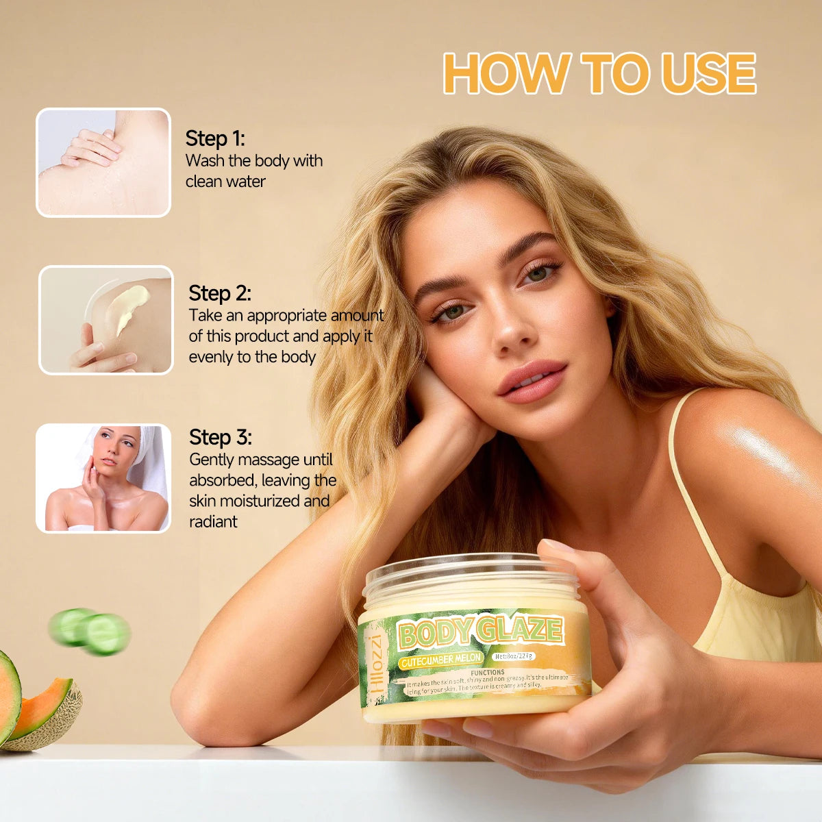 8oz 2oz Body Glaze Melon Moisturizes, Protects, and Repairs the Skin brighten and smooth the look of uneven complexion Oasis Select