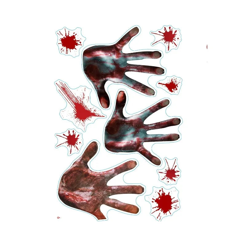 New Halloween Decoration Horror Bloodstain Wall Sticker Handprint Blood Skull Window Sticker Halloween Party Sticke Decor Oasis Select