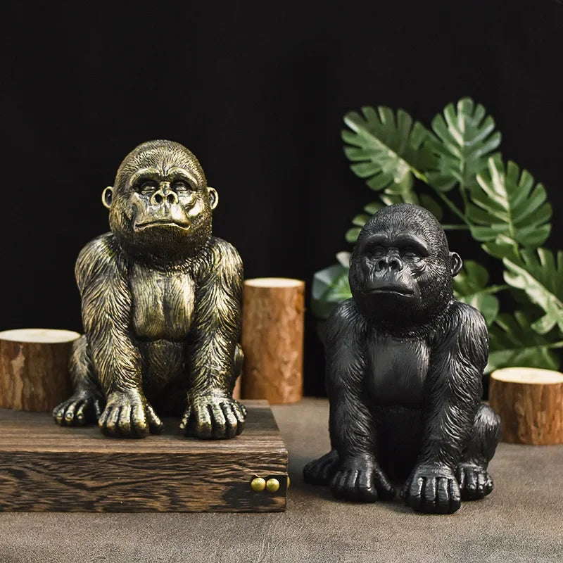 Black Gold Gorilla King Kong Statue Resin Crafts Antique Gorilla Desk Ornament Handmade Animal Figurine Living Room Bedroom Oasis Select