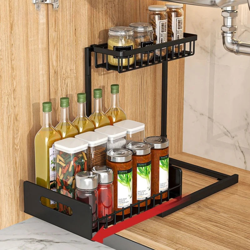 Kitchen lower sink rack pull-out seasoning storage layered pull basket bathroom drawer Oasis Select