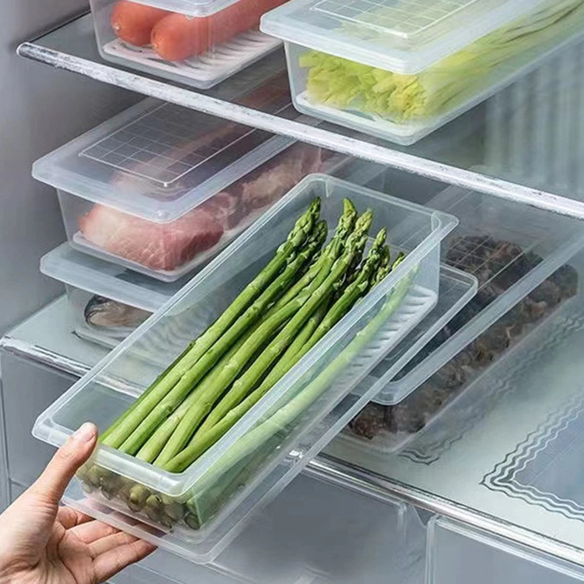 2pc Sealed Drainable Fresh Food Fridge Organiser with Lid for Meat & Vegetables Oasis Select