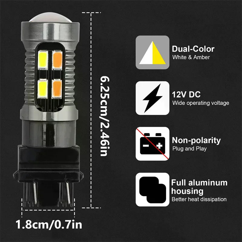 10X LED Light Dual Color Bulb T25 3157 P27-7W 5630 20SMD Canbus Car Brake Reverse Lamp Turn Signal White Amber Oasis Select