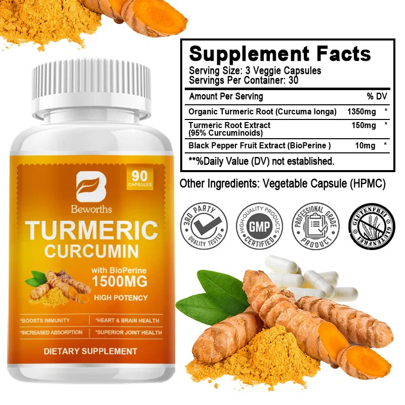 BEWORTHS Pepper Turmeric Capsules High-Quality Joint Support Supplements Non GMO Gluten Free with Black Pepper & Turmeric Powder Oasis Select