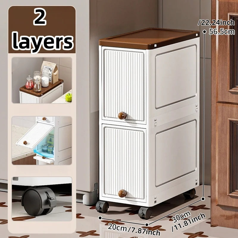 Slim Cabinet 20cm Wide Rolling Storage 2-6 Tiers Large Capacity Space-Saving Heavy-Duty for Kitchen Living Room Bedroom Oasis Select White-2 Layers