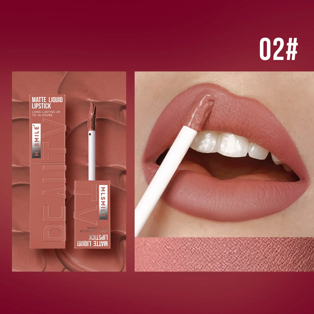 MLSMILE 6-Color Liquid Matte Lipstick – Velvet Satin Gloss