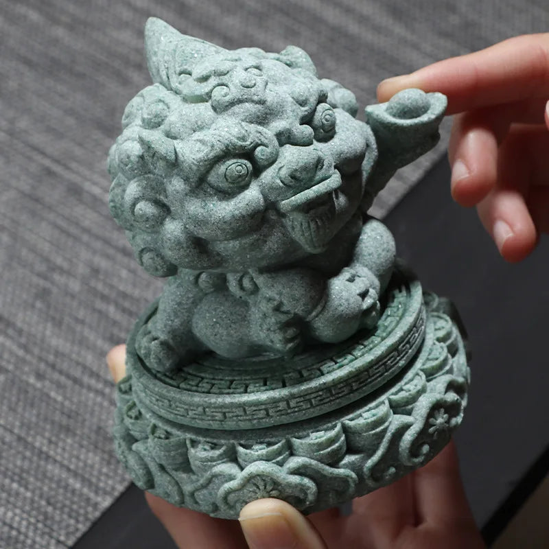 Fortune Comes Creative Pixiu Tea Pet Chinese Style Auspicious Beast Ornament Tea Set Accessory Home Decoration Display Gift Oasis Select