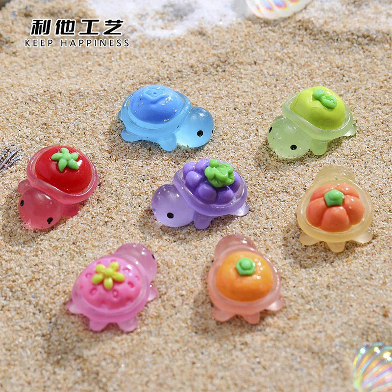 10Pcs Mini Resin Glowing Cartoon Fruit Turtle Small Ornament Doll House Scene Model Toys Play House Desktop Decorations Oasis Select