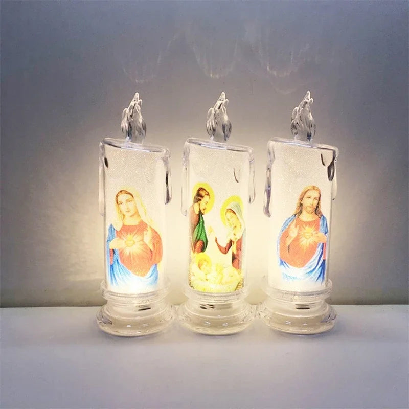 Jesus Virgin Christ Lamp Romantic Tealight Electronic Flameless LED Devotional Prayer Candles Light Religious Decoration Oasis Select