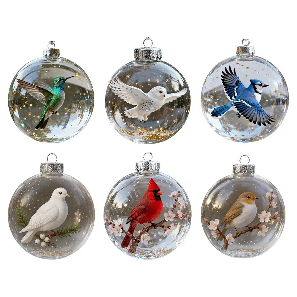 Cardinal Bird Christmas Ball Ornaments – Clear Acrylic Set