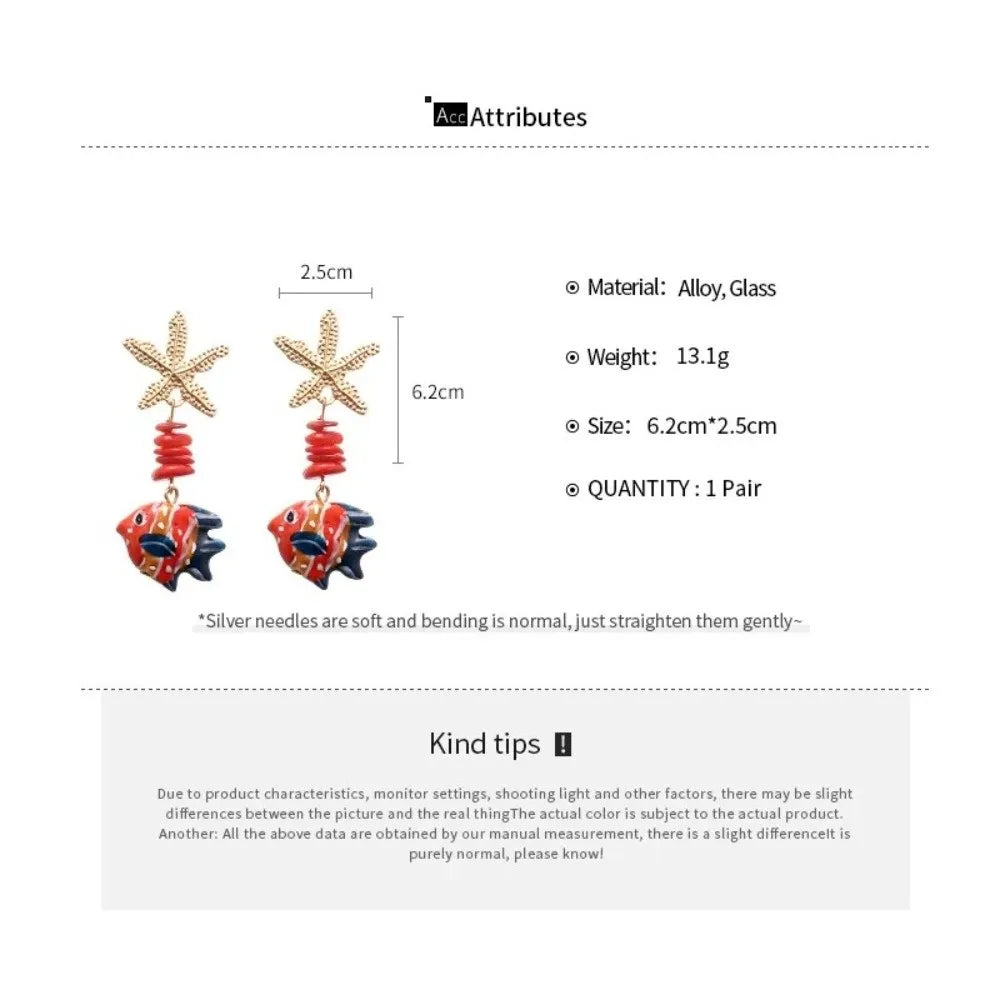 Funny Beaded Fish Drop Earrings Glass Ocean Style Starfish Stud Earrings Unique Glaze Summer Jewelry Gifts for Women Oasis Select