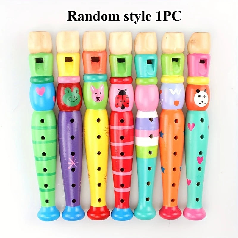 Wooden cartoon flute suitable for beginners -6-hole harmonica, perfect Christmas gift for music enthusiasts, modern style Oasis Select Random style 1PC