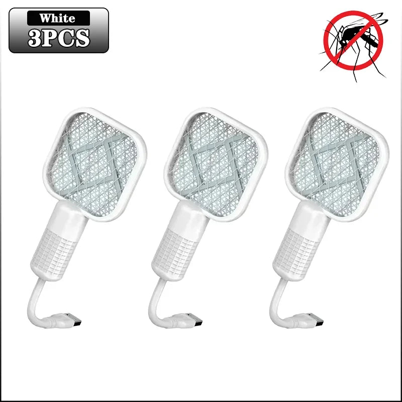 Electric Mosquito Swatter Rechargeable Bug Zapper UV Light Fly Killer Insect Racket for Home Outdoor Pest Control Camping Use Oasis Select White-3PCS