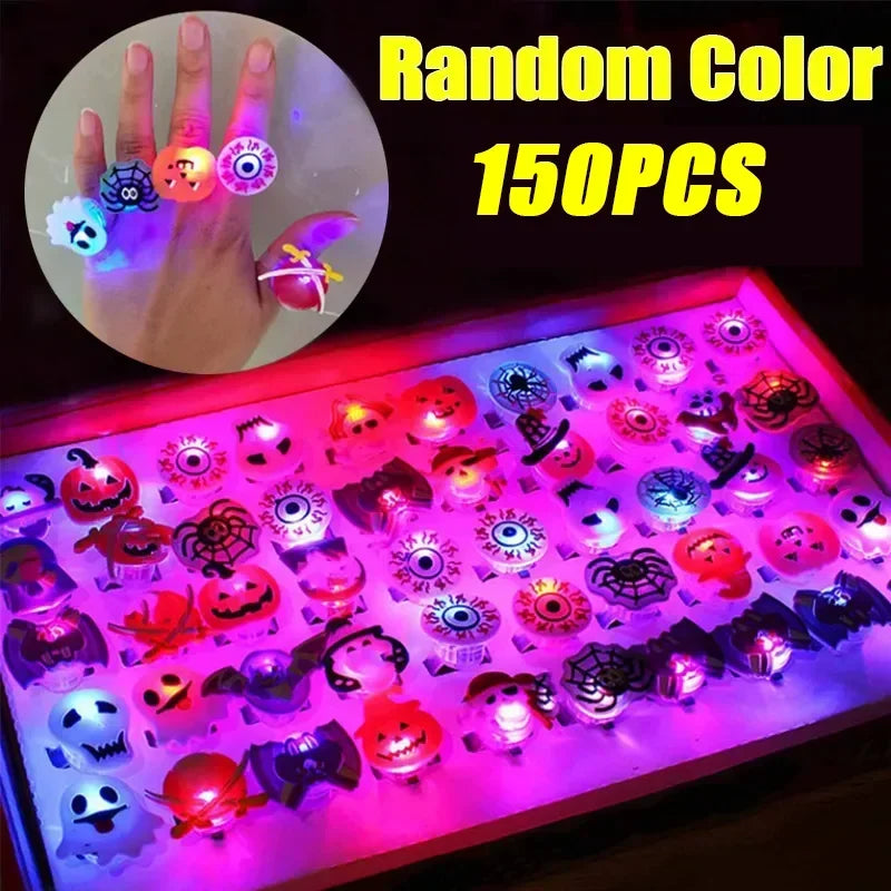 50-200PCS Halloween Glow Pumpkin Ring Cartoon Finger Light for Party Favor Small Gift Spooky Fun Night Rave Accessory Oasis Select Halloween 150PCS