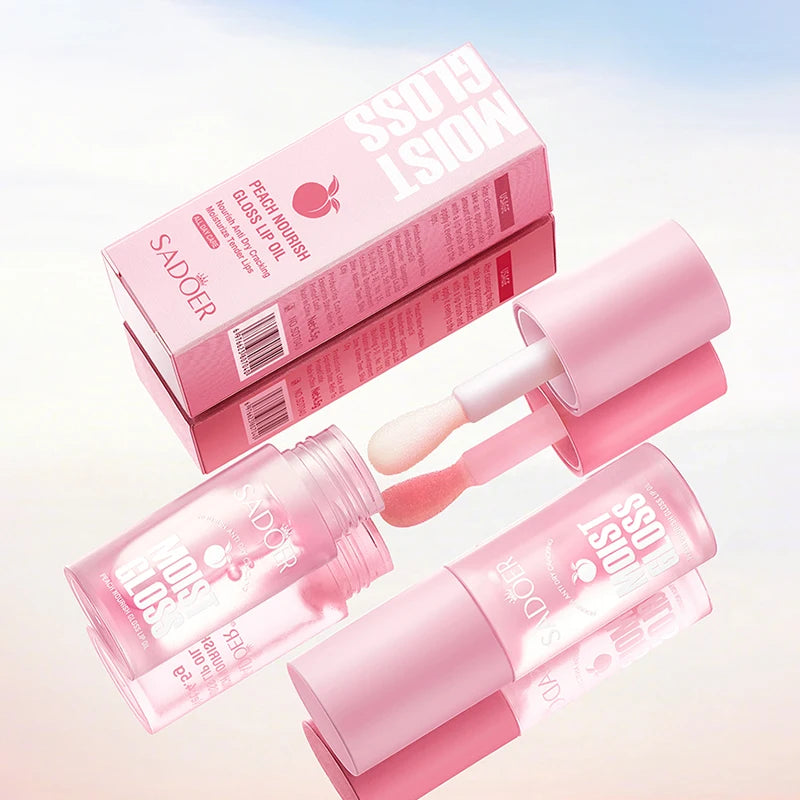 SADOER Fruit Crystal Jelly Lip Oil – Plumping Lip Serum Gloss Lip Oil Gloss Oasis Select Honey Peach