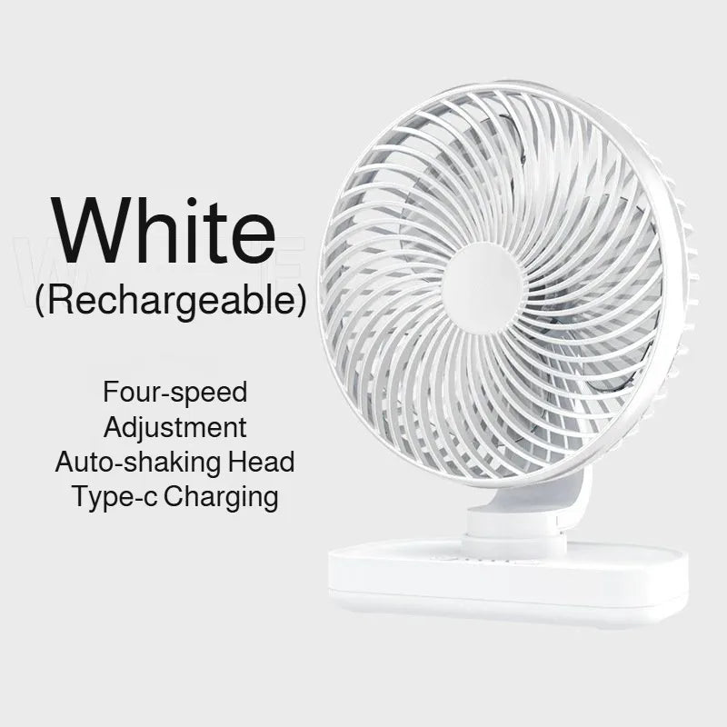 360° Oscillating USB Rechargeable Desktop Fan – 4-Speed