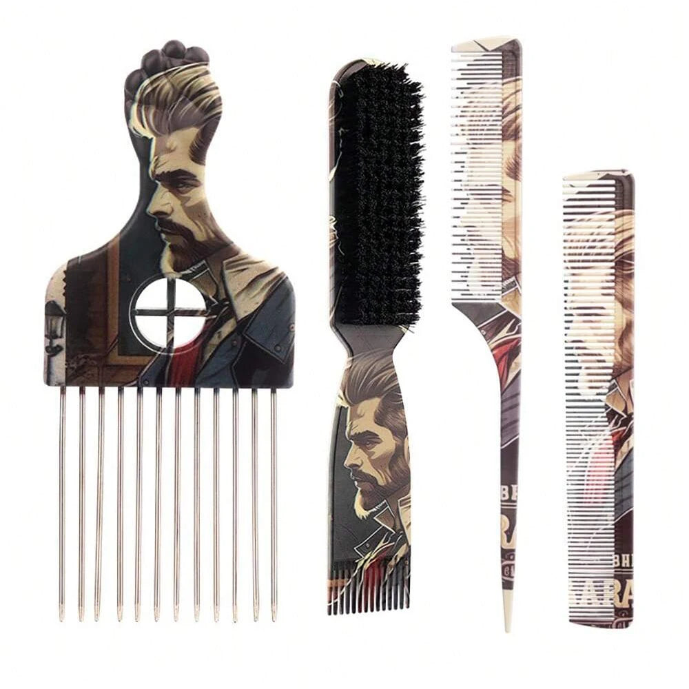 3-Piece Retro Men's Hair Styling Set – Pomade Brush & Pin Comb Hair Styling Set Oasis Select SS31