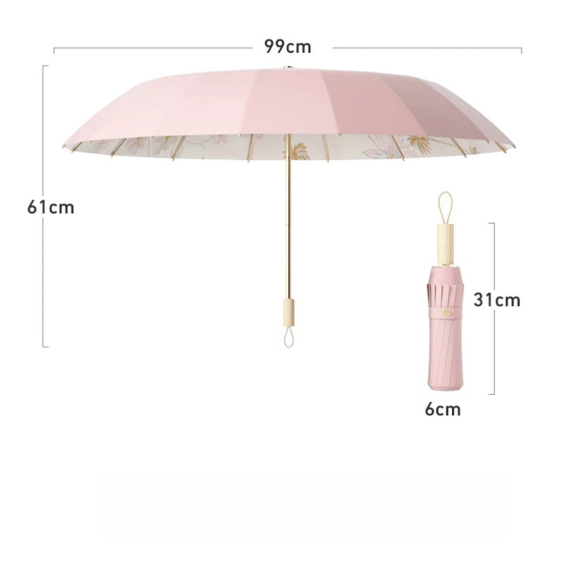 Folding Umbrella Women's Weather and Rain Dual-purpose Sunscreen UV Protection Sun Umbrella Increase Reinforcement Thickened Oasis Select
