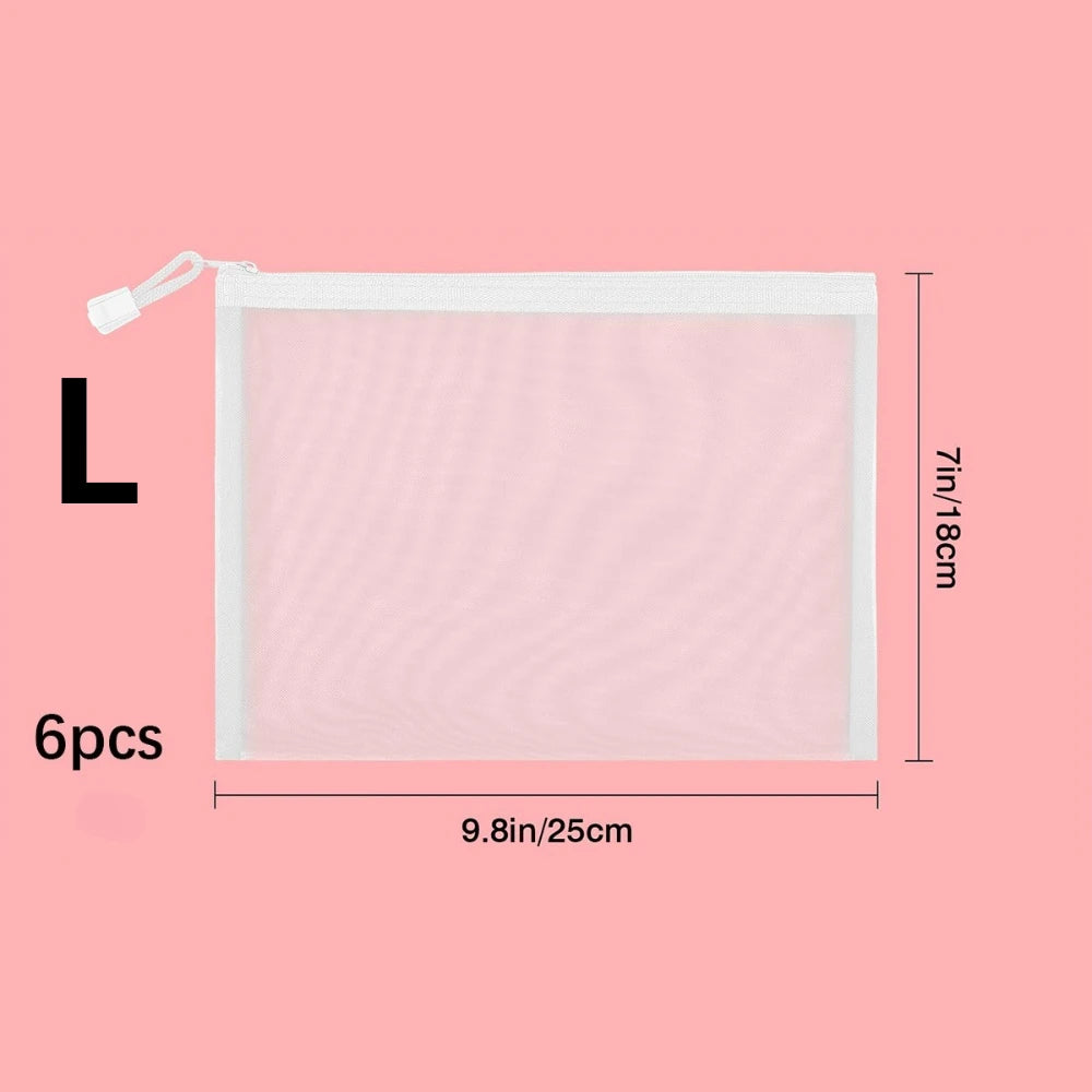 6/12 PCS Mesh Zipper Pouch Bags Durable Nylon Small Zipper Pouch for Travel Makeup Cables Purse Organizer Insert for Toiletries Oasis Select L 6pcs