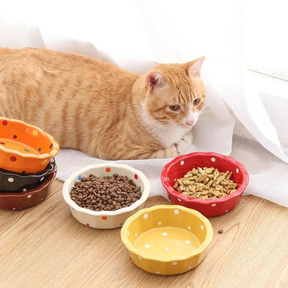Anti-Tip Ceramic Cat & Dog Food Bowl | Wave Dot Feeder