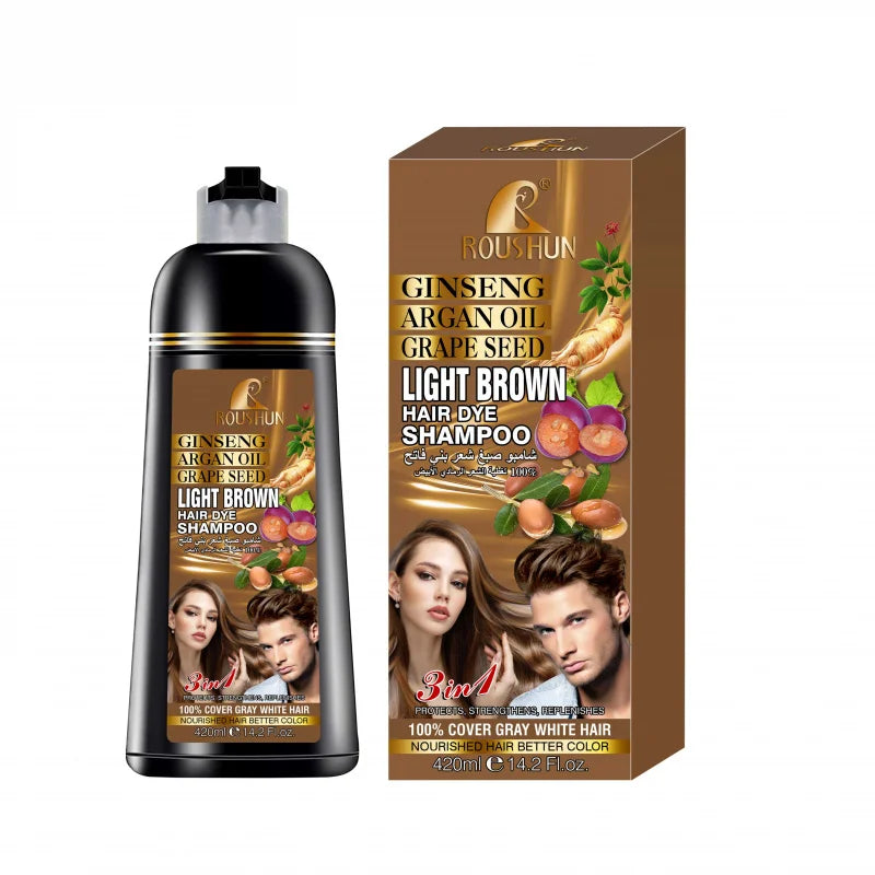 ROUSHUN Light Brown Hair Color Shampoo | Ginseng & Ginger 420ml