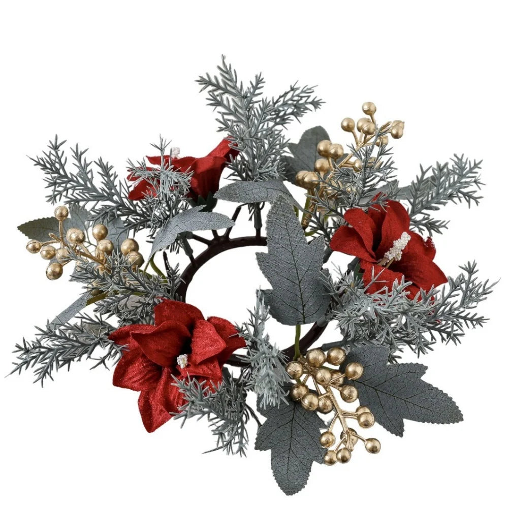 Christmas Candlestick Wreath Red Fruit Artificial Flowers Candle Ring Xmas New Year Table Decoration Candle Holder Garland Oasis Select Style 3