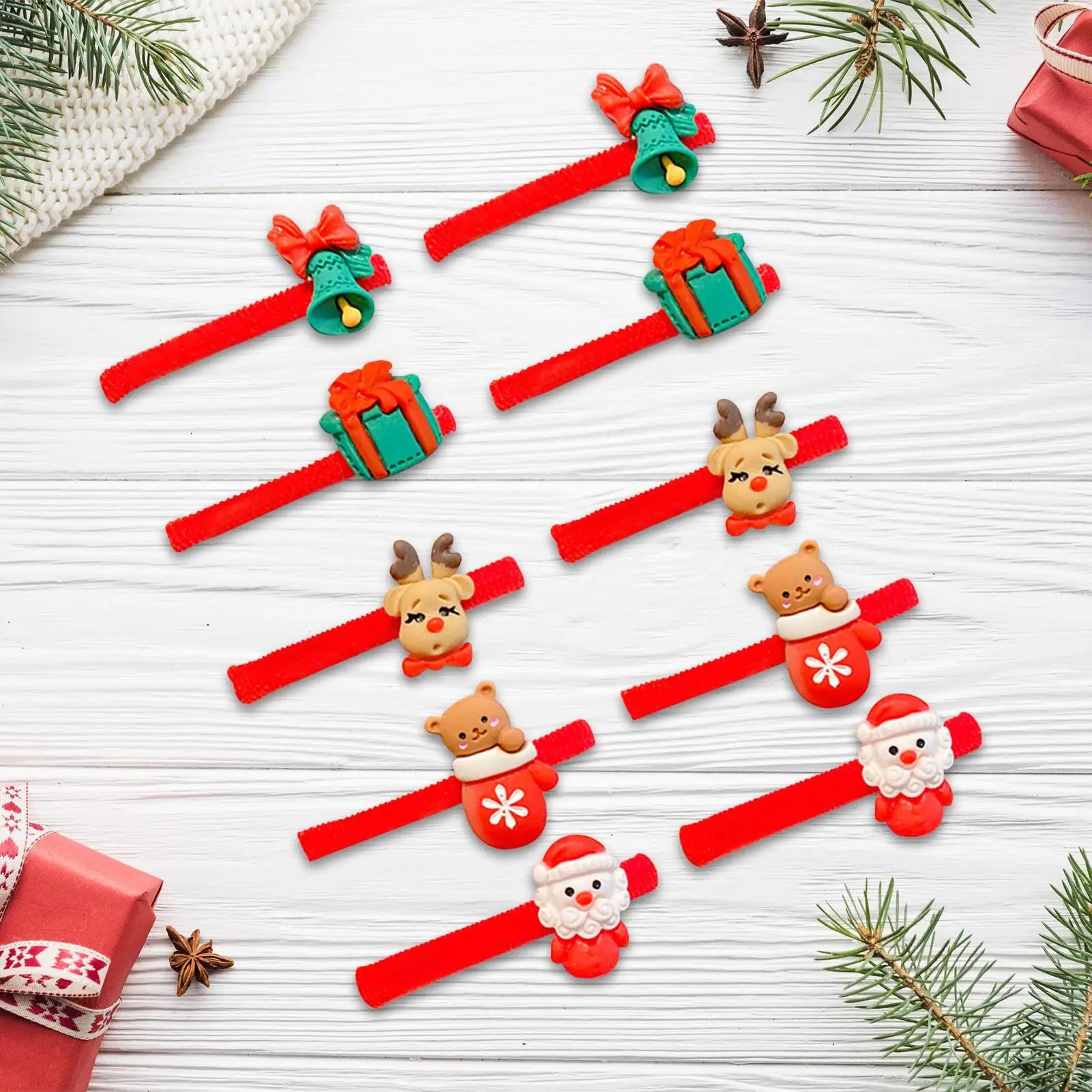 10PCS Christmas Hair Ties Cute Santa Elastic Bands Soft No Damage Ponytail Holders Santa Snowman Christmas Elastic Hair Bands Oasis Select