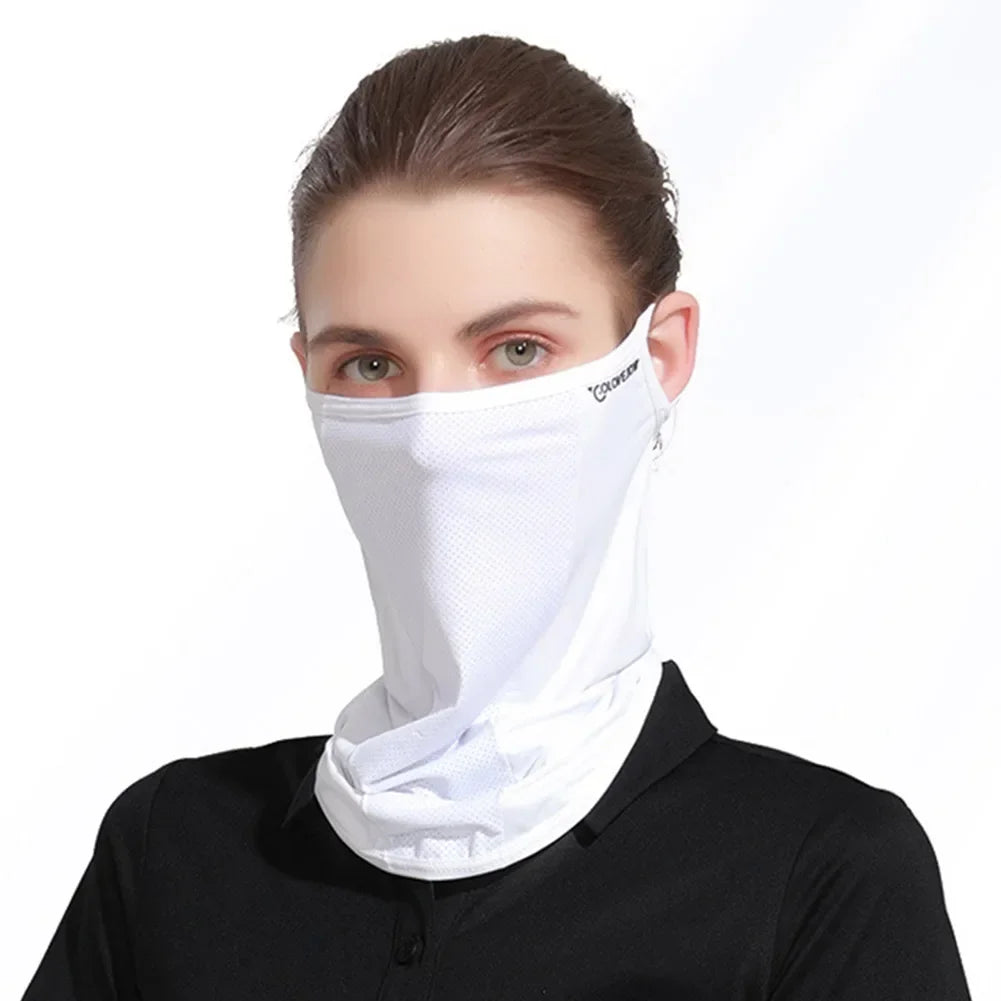 Cycling Face Mask Unisex Ice Silk Breathable Balaclava Ultraviolet Face Mask UV Blocking Military Bandana Multicam Gaiter Scarf Oasis Select White