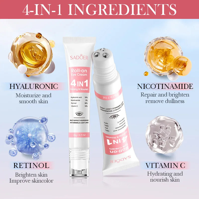 SADOER 4-in-1 Roll-On Eye Cream | Retinol, Vitamin C & Niacinamide Eye Cream Serum Oasis Select