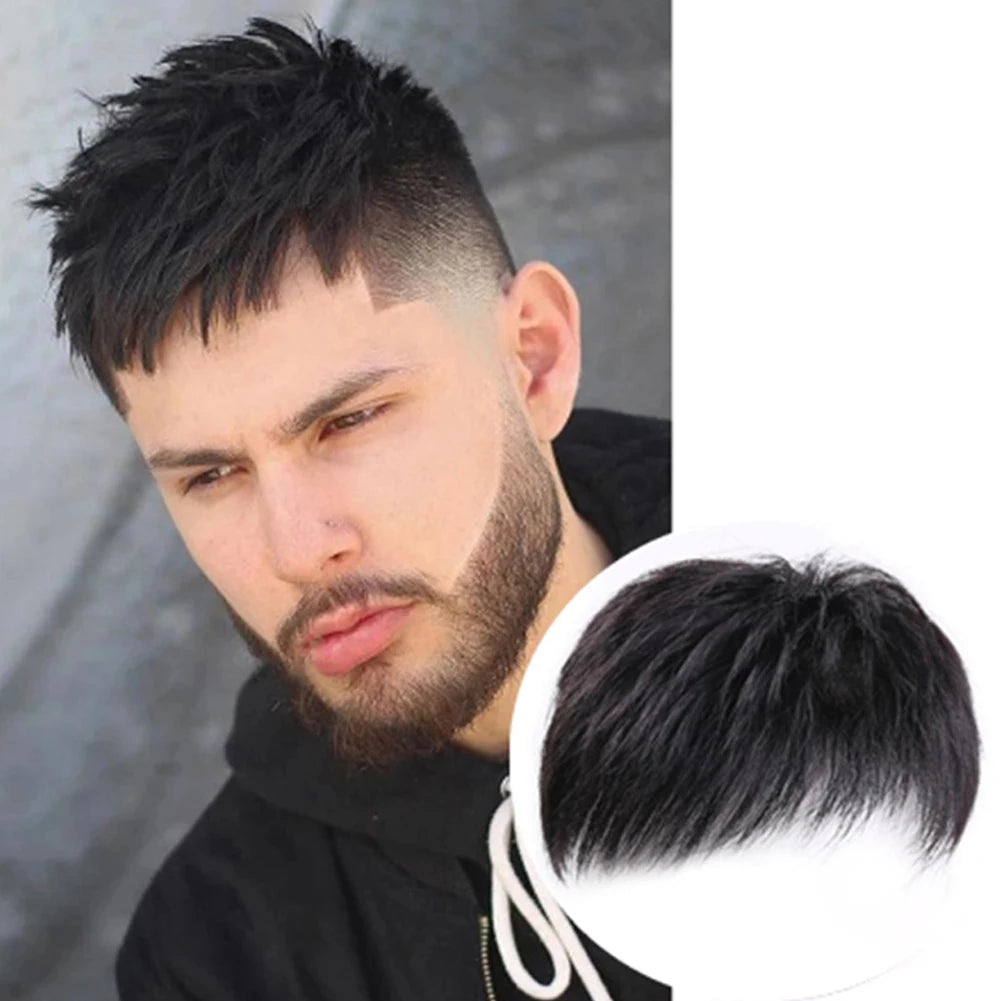 Men's Clip-On Hair Topper – Black Short Coverage Piece
