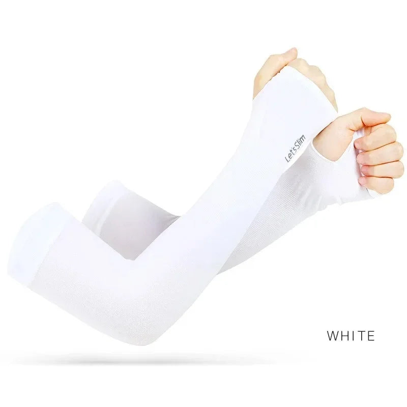 Summer Ice Silk Long Sleeves Anti-Sunburn Arm Cover Men Women Cuff New Cool Hand Sleeves Anti-UV Cycling Arm Sleeve Fingerless Oasis Select white-B
