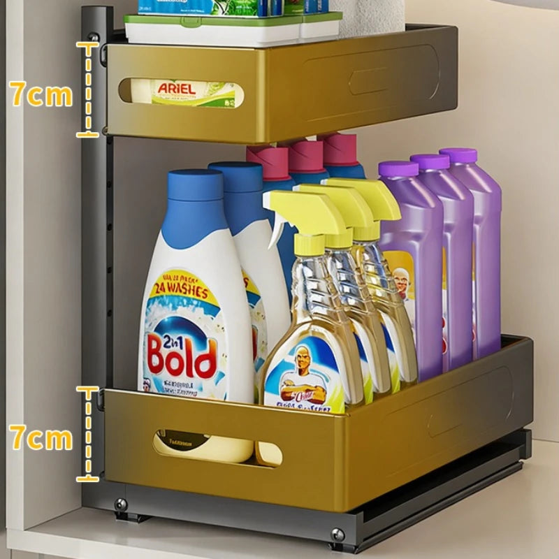 Kitchen Under Sink Shelf Cabinet Drawer Basket Adjustable Bathroom Washstand Under Cabinet Storage Rack Oasis Select