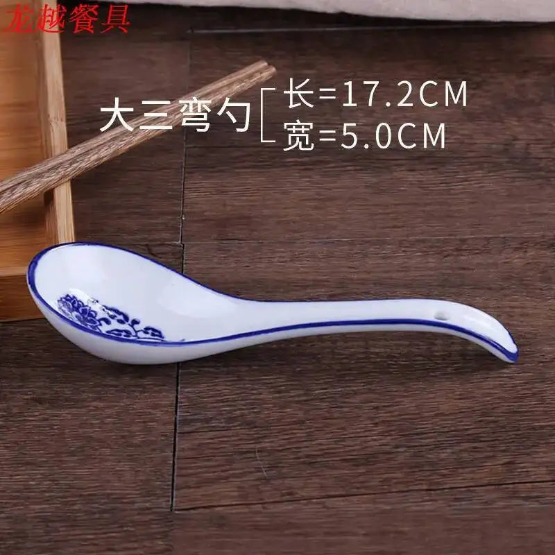 Ramen Spoon, Blue And White Porcelain Spoon, Large Soup Spoon, Long-Handled Soup Spoon, Rice Spoon Kitchen Tablewear Oasis Select Spoon length 17.2cm