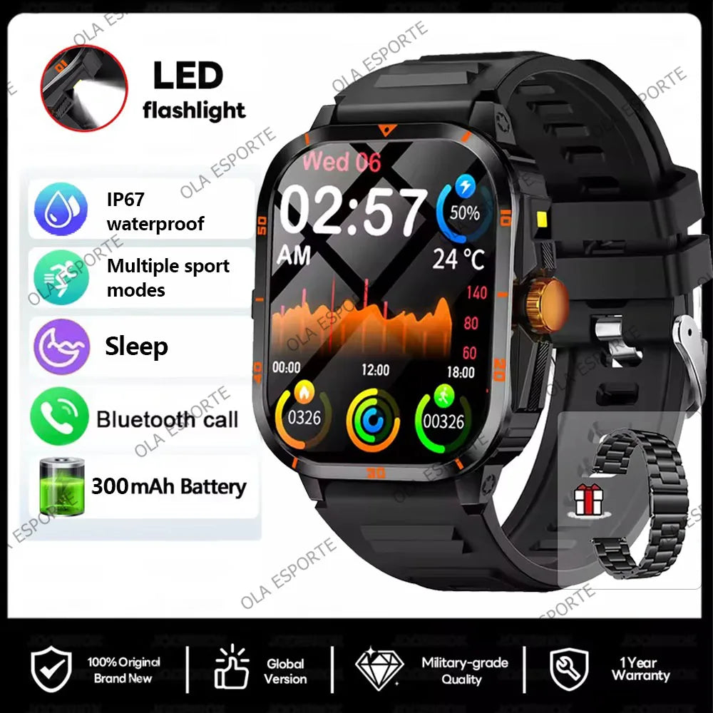 Military Smartwatch 2.01" HD Bluetooth Call Waterproof Fitness Watch