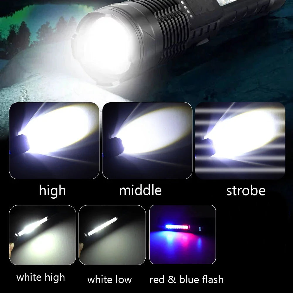 High Power LED Flashlight USB Rechargeable Torch Strong Light Flashlight Long Range Tactical Zoom Lamp Outdoor Camping Lantern Oasis Select