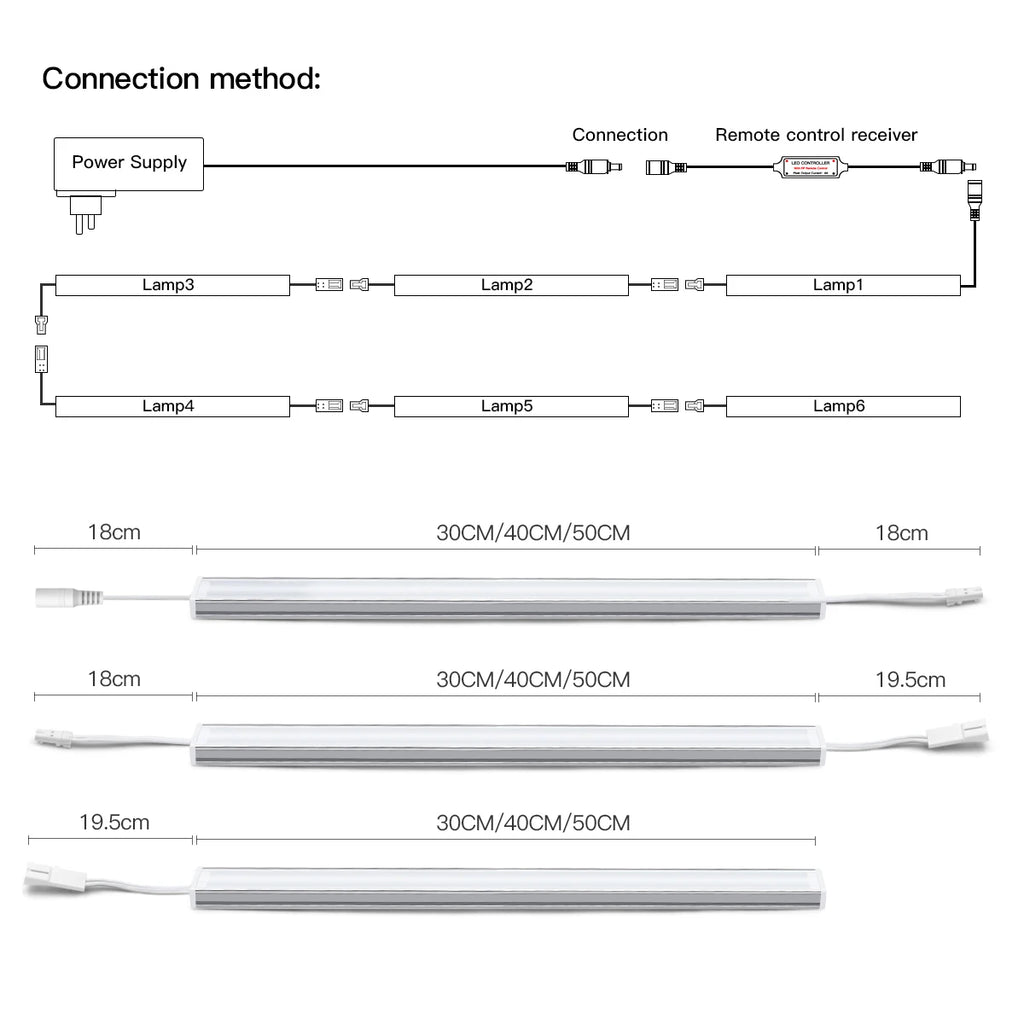 12V Dimmable LED Light Bar 30CM 40CM 50CM White/Warm White Lamp Tube with RF Remote Control Dimmer For Kitchen Bedroom Lighting Oasis Select