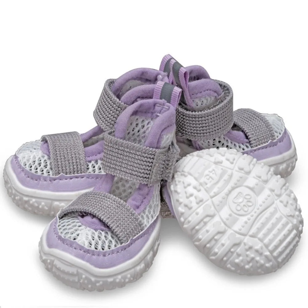 4PCS/SET Breathable Anti Slip Dog Shoes Adjustable Comfortable Pet Sandals Wear-resistant Dog Mesh Shoes Hot Pavement Oasis Select Purple size 40