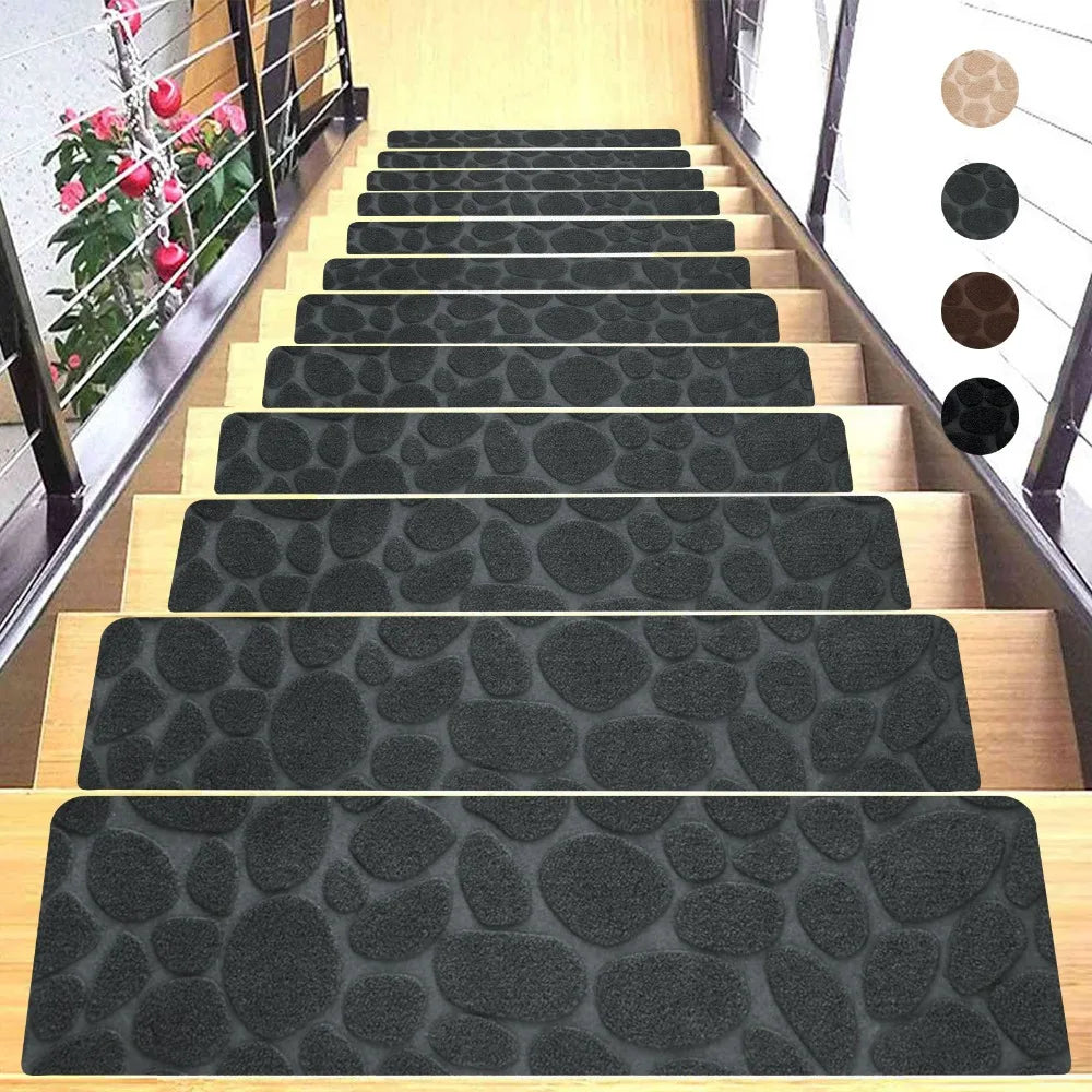 New Self-adhesive Staircase Mat Non-Slip Soft Stripe Stair Tread Carpet Mat Safety Protection Cover Pads Home Decor Oasis Select A Grey